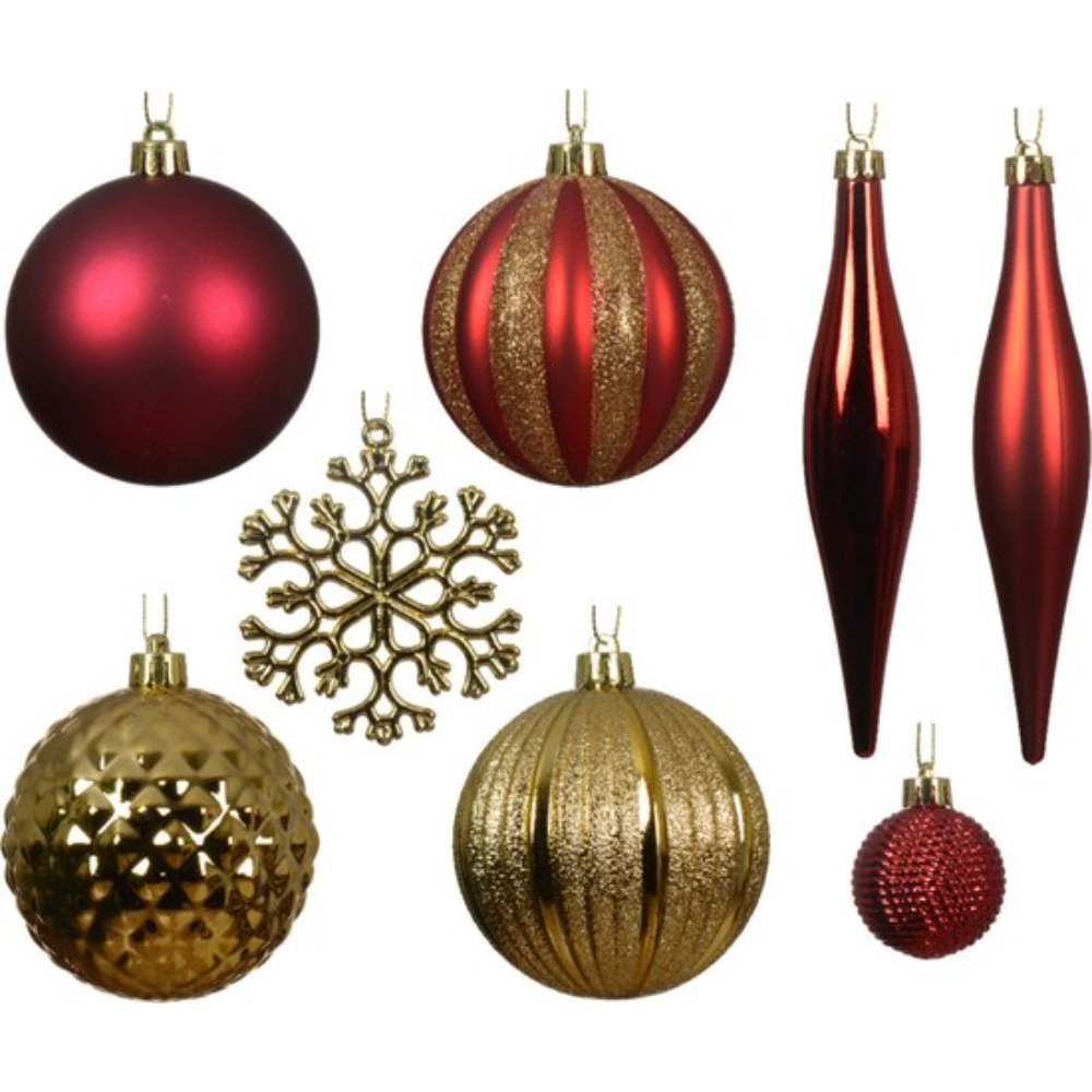 Decoris Red and Gold Shatterproof Bauble Mix - Pack of 46 | 9021111