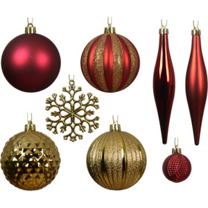 Decoris Red and Gold Shatterproof Bauble Mix - Pack of 46 | 9021111