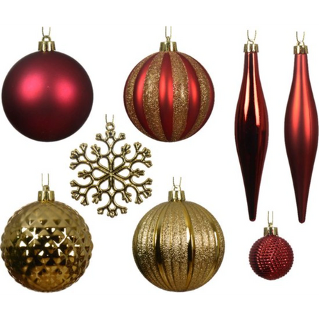 Decoris Red and Gold Shatterproof Bauble Mix - Pack of 46 | 9021111