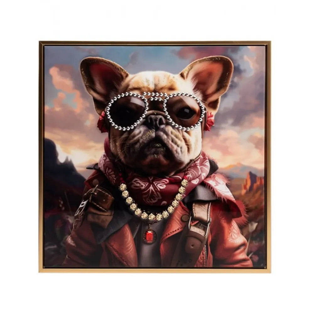 Stonewall Gallery Framed & Textured Picture - Funky Bulldog 52.5cm x52.5cm x 2.8cm | BA21