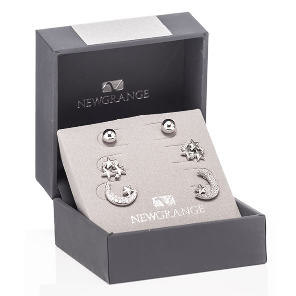 Newgrange Living Sun Moon and Star Earrings Set of 3 - Silver