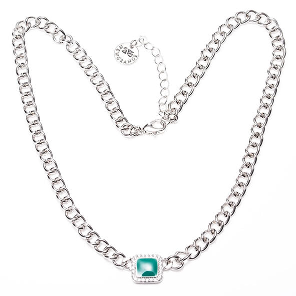Newgrange Living Green Stone Diamond Surround Pendant - Silver