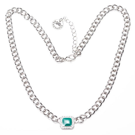 Newgrange Living Green Stone Diamond Surround Pendant - Silver