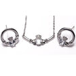 Newgrange Living Claddagh White Stone Pendant and Earrings Set - Silver