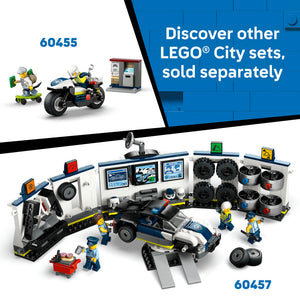 LEGO City Police Boat Chase set 60456 featuring a blue and white police speedboat, minifigures in police uniforms, and water-based accessories displayed against a white background