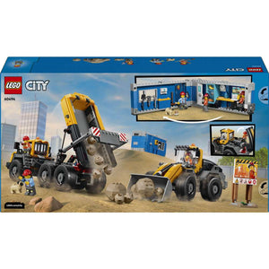 LEGO City Dump Truck & Front End Loader 60494 - the back of the box showing play features and box contents. 1132 pieces. Ages 8+.