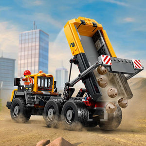 LEGO City Dump Truck & Front End Loader 60494 - close-up detail of the finished build. 1132 pieces. Ages 8+.