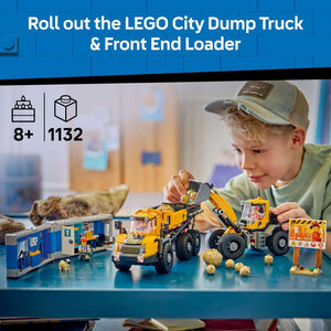 LEGO City Dump Truck & Front End Loader 60494 - captioned product view. 1132 pieces. Ages 8+.