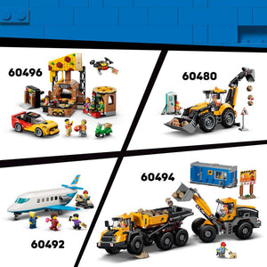 LEGO City Drive-Through Car Wash 60497 shown alongside other LEGO City sets sold separately, including 60480, 60492, 60494 and 60496