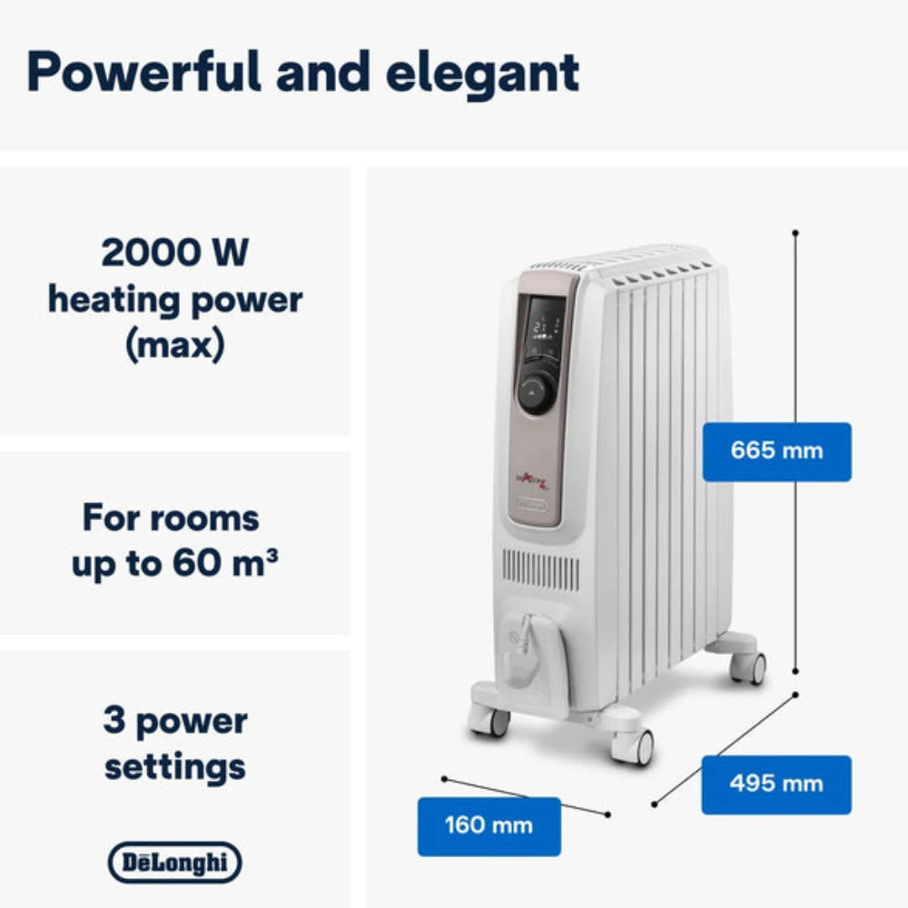 Delonghi Dragan 4 2kw Oil Filled Radiator with Electronic Timer - White | TRDSX40820E.WB