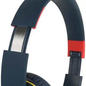 Red Bull Racing over-ear Bluetooth headphones with black padded ear cups, red and black headband, metallic silver inner headband, and yellow accents on the ear cup