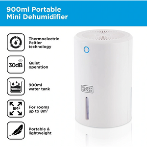 Black & Decker 900ml Portable Mini Dehumidifier - White | BXEH60001GB-B
