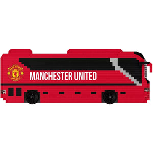 Red bus with Manchester United logo and text on a white background