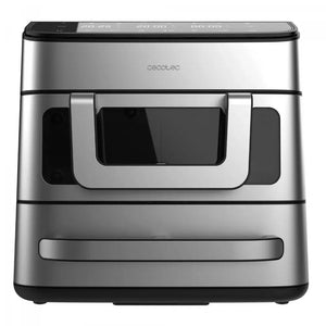 Cecotec Cecofry FoodCourt stainless steel air fryer and pizza oven with 18 litre capacity, featuring a digital display panel, viewing window and silver metallic finish with black accents