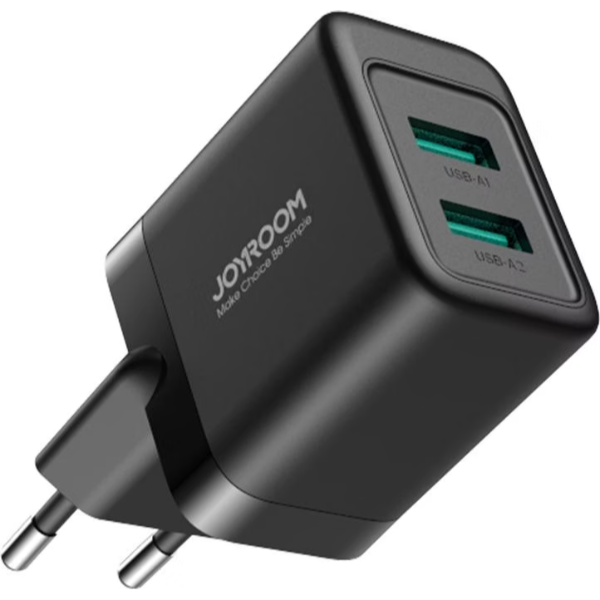 Joyroom 12w Dual Port USB A Charger Plug - Black | HL-TCN01B