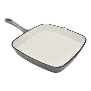 Blackmoor grey cast iron square griddle pan with ridged cooking surface and long handle, 23.5cm