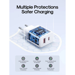Joyroom 20w Dual Port Usb A USB C Home Charger With Type C C Lead | HL-TCF05