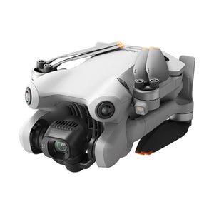 DJI Mini 4 Pro RC 2 drone with foldable arms in white and gray with orange accents, featuring dual cameras and remote controller, product shot on white background