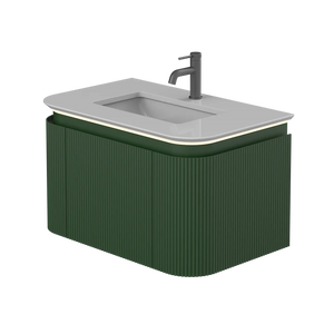 NADU WALL HUNG CABINET WITH LED SENSOR 800mm | Fir Green & Oyster White