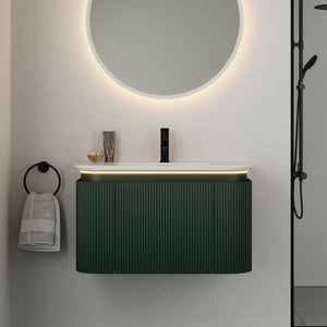 NADU WALL HUNG CABINET WITH LED SENSOR 800mm | Fir Green & Oyster White