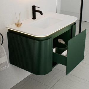 NADU WALL HUNG CABINET WITH LED SENSOR 800mm | Fir Green & Oyster White