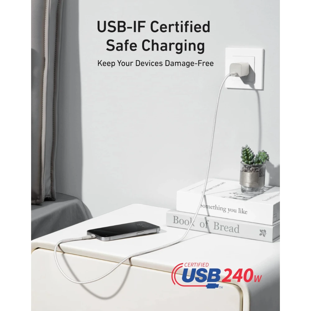 Anker USB C to USB C Charging Cable Braided 240W - White | A82E2H21