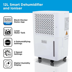 Black & Decker 12 Litre Smart Dehumidifier - White | BXEH60016GB-B