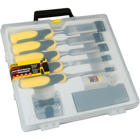 Stanley DYNAGRIP Chisel with Strike Cap Set 5 Piece with Oil Stone | STA516421