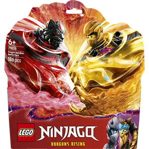 LEGO NINJAGO Dragons Rising 71826 Dragon Spinjitzu Battle Pack featuring red and gold ninja minifigures with spinning dragons, 186 pieces, age 6 plus