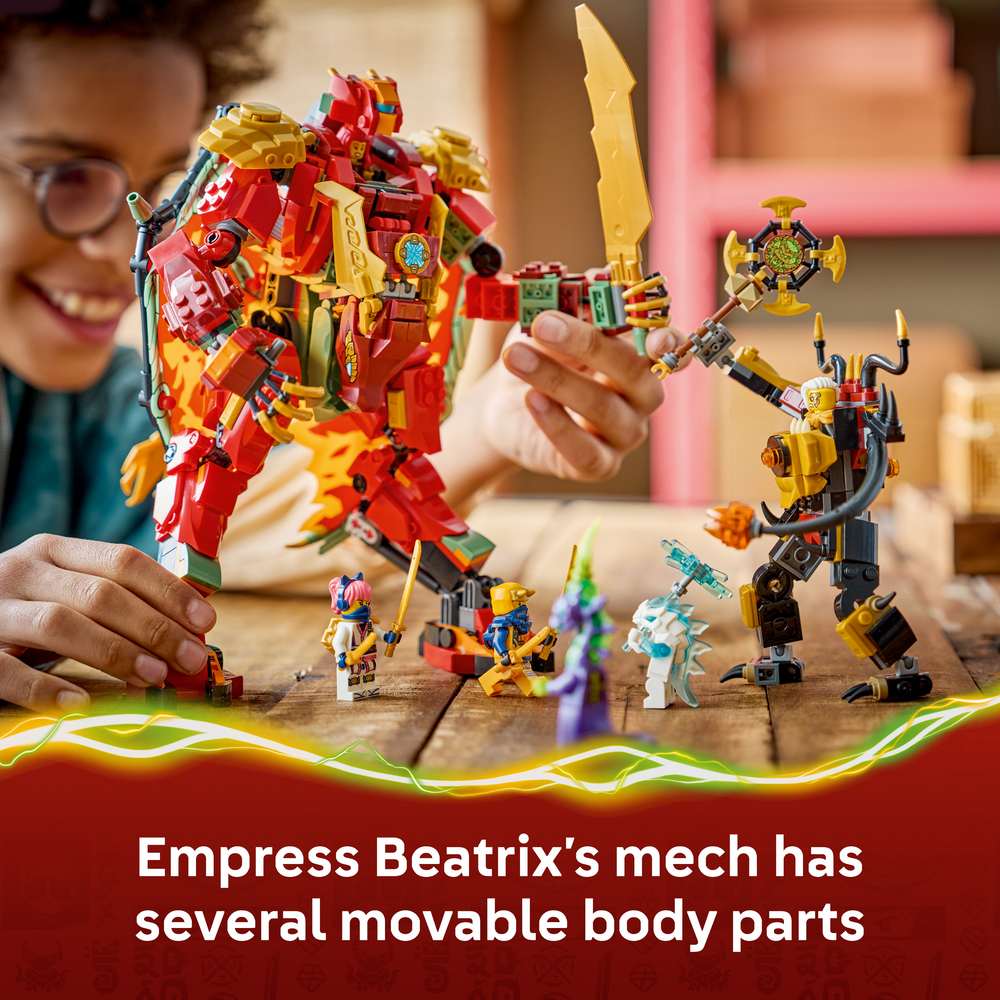 LEGO Ninjago Wyldfyre's Transforming Dragon Mech 71868 - captioned product view. 821 pieces. Ages 9+.