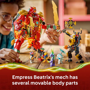 LEGO Ninjago Wyldfyre's Transforming Dragon Mech 71868 - captioned product view. 821 pieces. Ages 9+.