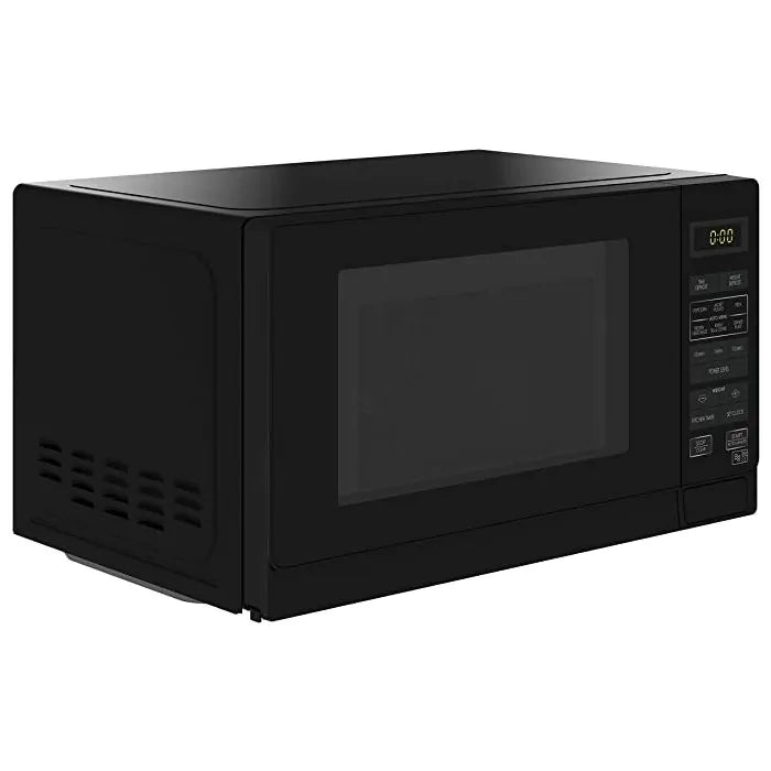 Black microwave oven on a white background