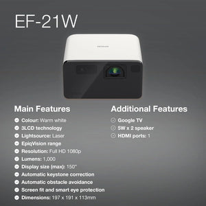 Epson EF-21W Laser Projector 1.000lm Full HD 3LCD | V11HB35040