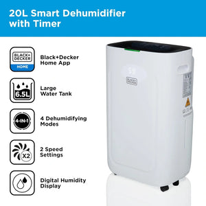 Black & Decker 20 Litre Smart Dehumidifier - White | BXEH60014GB