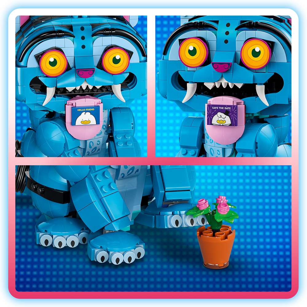 LEGO KPop Demon Hunters Derpy Tiger and Sussie Bird 72537 - close-up detail of the finished build. 825 pieces. Ages 9+.