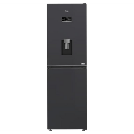 Beko CNAD5692DVA anthracite frost free combi fridge freezer with integrated water dispenser, 192cm tall, 50/50 split design with digital display and stainless steel water outlet