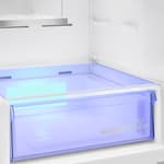 Beko 192cm combi fridge freezer with frost-free technology in anthracite grey featuring an illuminated blue refrigerator drawer, water dispenser, and modern stainless steel finish