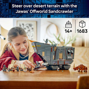 LEGO Star Wars™ Offworld Sandcrawler™ and Mudhorn 75453 - captioned product view. 1683 pieces. Ages 14+.
