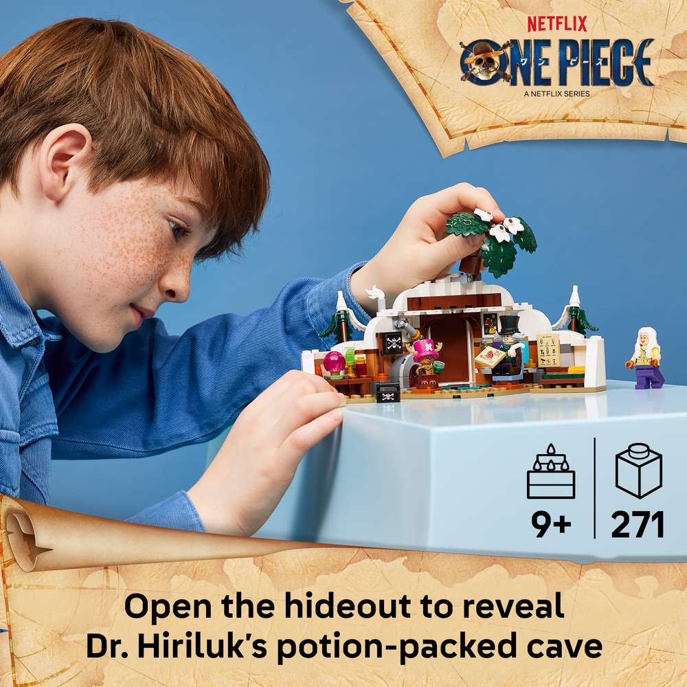 LEGO ONE PIECE Dr. Hiriluk's Hideout 75641 - captioned product view. 271 pieces. Ages 9+.