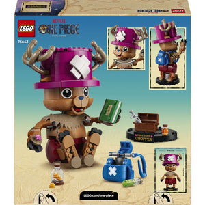LEGO ONE PIECE Tony Tony Chopper 75643 - the back of the box showing play features and box contents. 577 pieces. Ages 9+.