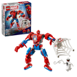 LEGO Marvel Spider-Man Mech 76308 set featuring red and blue buildable robot suit with poseable joints, white web accessory, mini spider-man and anti-venom figures, 107 pieces, displayed with original packaging box