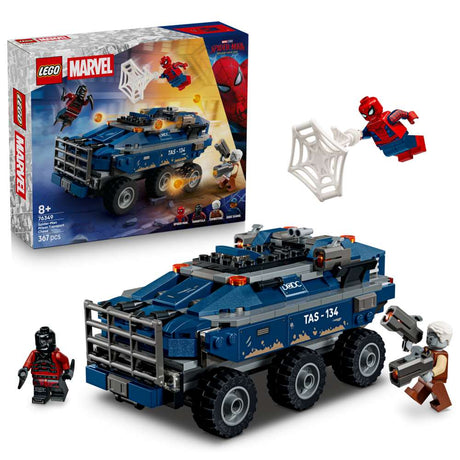 LEGO Super Heroes Spider-Man Prison Transport Chase 76349 - shown with its product box. 367 pieces. Ages 8+.
