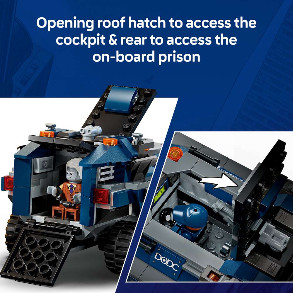 LEGO Super Heroes Spider-Man Prison Transport Chase 76349 - captioned product view. 367 pieces. Ages 8+.