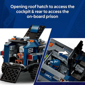 LEGO Super Heroes Spider-Man Prison Transport Chase 76349 - captioned product view. 367 pieces. Ages 8+.
