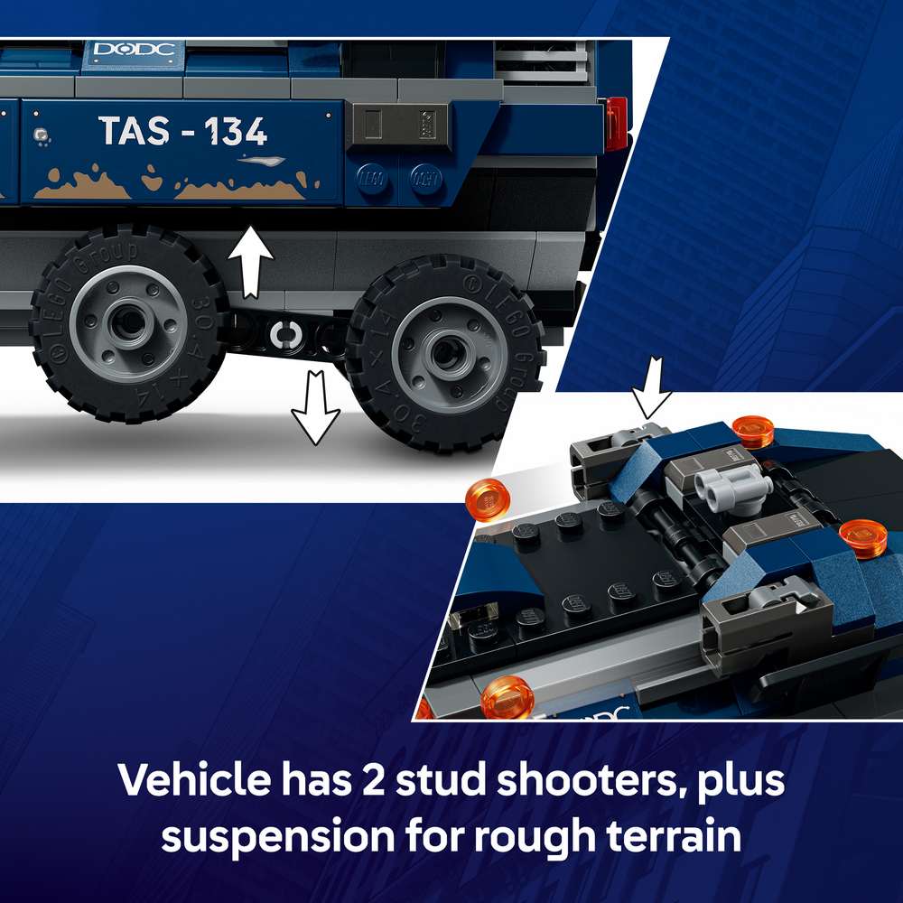 LEGO Super Heroes Spider-Man Prison Transport Chase 76349 - captioned product view. 367 pieces. Ages 8+.