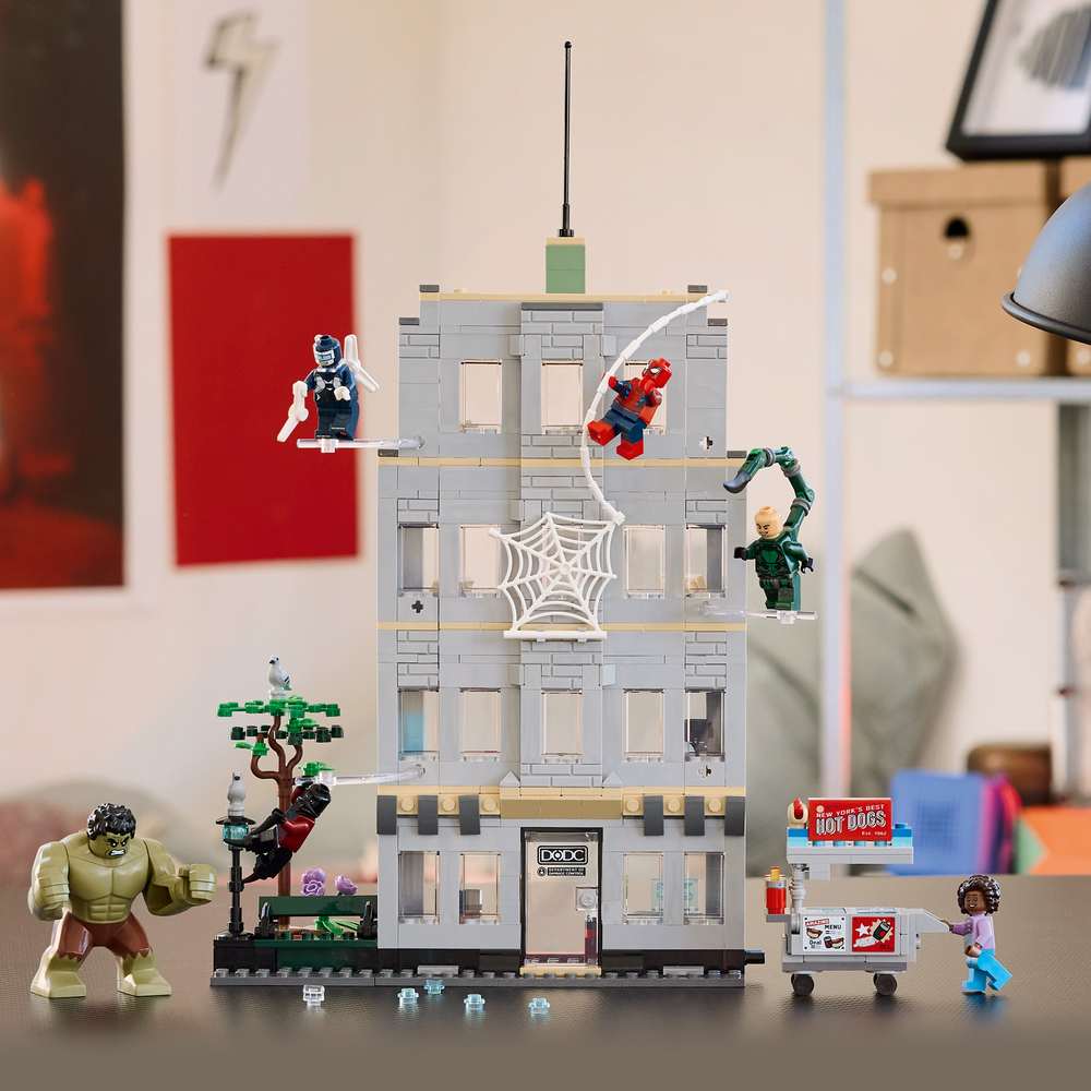 LEGO Super Heroes Spider-Man vs. Hulk Epic Clash 76350 - the finished build shown in a home setting. 534 pieces. Ages 8+.