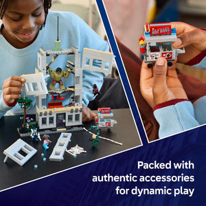 LEGO Super Heroes Spider-Man vs. Hulk Epic Clash 76350 - captioned product view. 534 pieces. Ages 8+.