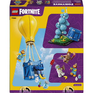 LEGO Fortnite Supply Drop 77080 - the back of the box showing play features and box contents. 314 pieces. Ages 10+.