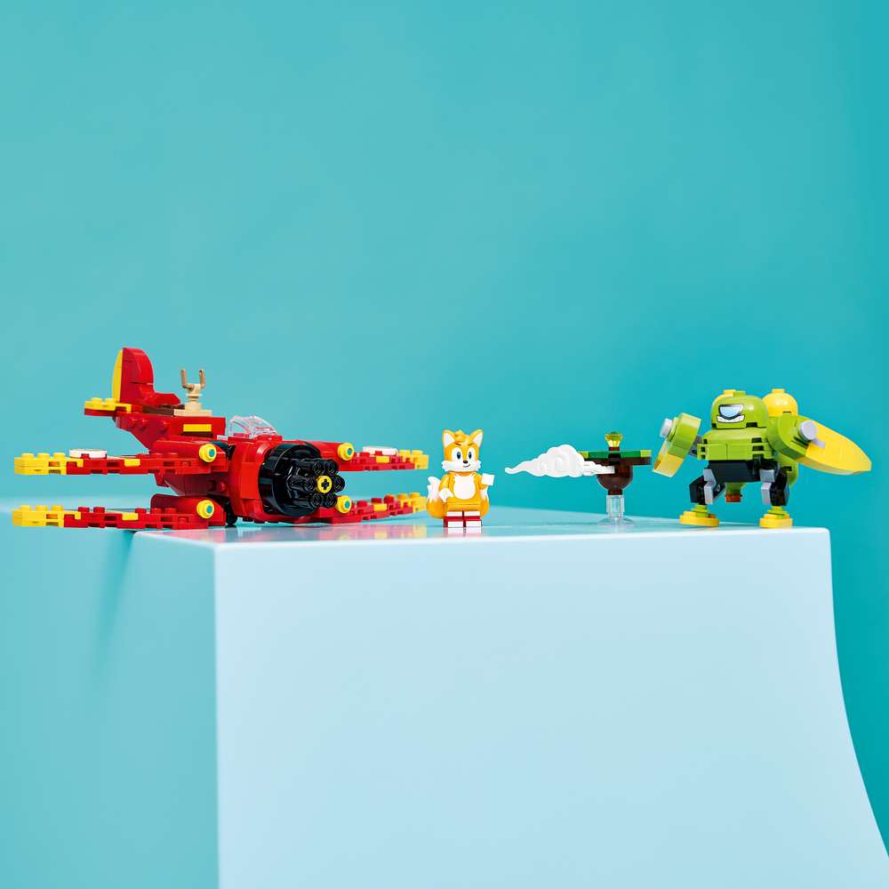 LEGO Sonic Tails' Tornado-1 77119 - the finished build shown in a home setting. 310 pieces. Ages 8+.