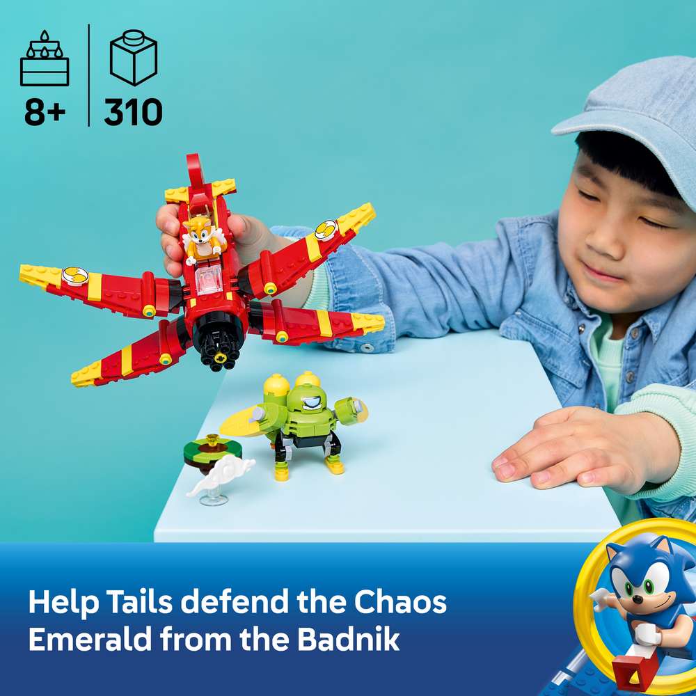 LEGO Sonic Tails' Tornado-1 77119 - captioned product view. 310 pieces. Ages 8+.